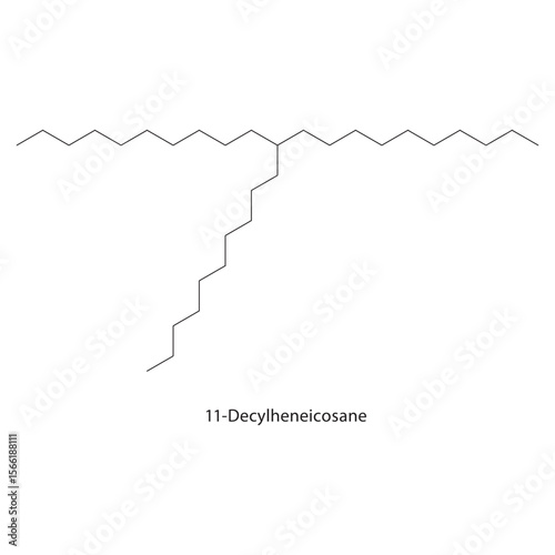 11-Decylheneicosane skeletal structure. Alkane compound schematic illustration. Simple diagram, chemical formula.