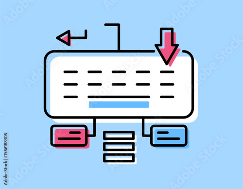 a data entry concept. entering, updating, and managing data into a computer system or database. illustration of keyboard and information symbols. red blue white colors. outline flat style design. blue