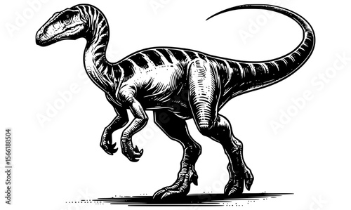 Ink sketch of a Parasaurolophus walking gracefully, black and white