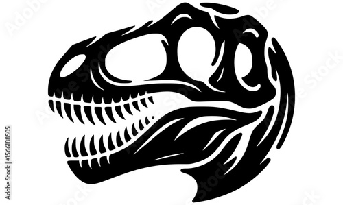 Minimalist black and white dinosaur skull illustration
