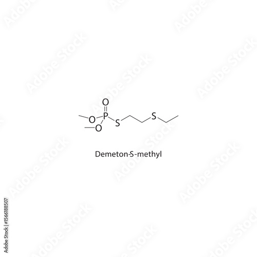 Demeton-S-methyl skeletal structure. Organophosphate compound schematic illustration. Simple diagram, chemical formula.