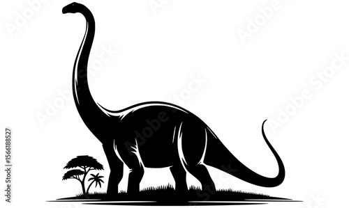 Silhouette of a Brachiosaurus with a long neck reaching up