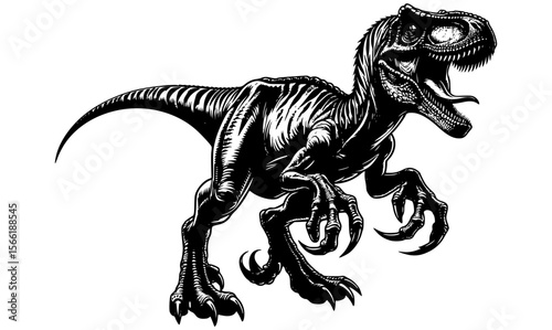 A Velociraptor in an aggressive stance with claws extended