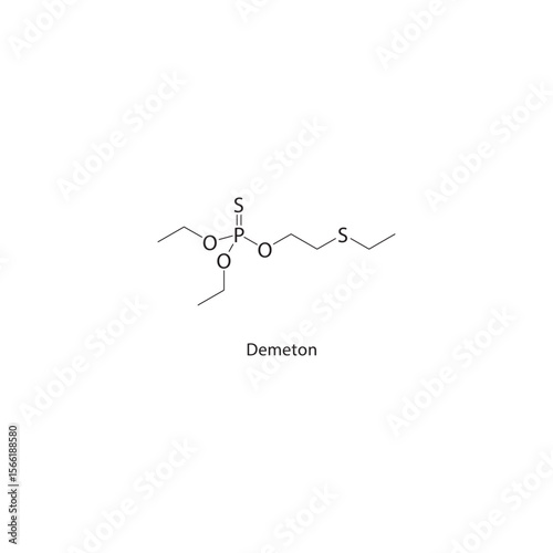 Demeton skeletal structure. Organophosphate compound schematic illustration. Simple diagram, chemical formula.
