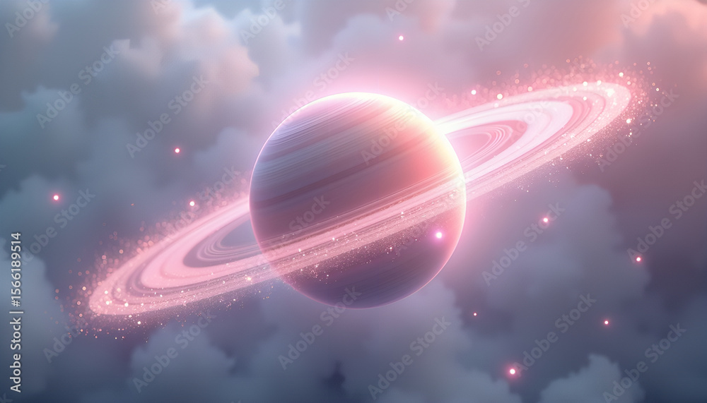 Obraz premium Dreamy Pink Saturn with Glowing Rings in Space