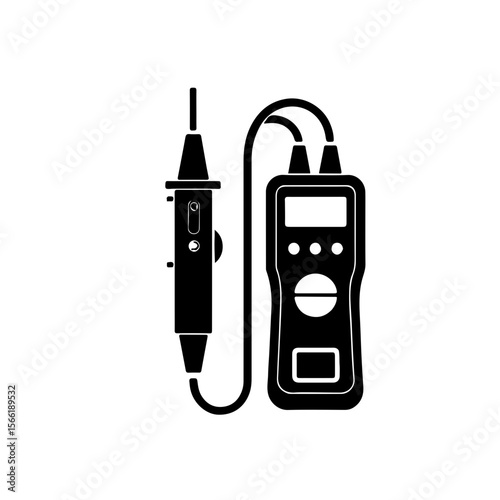 Black Silhouette of a Multimeter Tool. A clear and bold black silhouette illustration of a digital multimeter. This essential electronic testing instrument is commonly used for measuring voltage