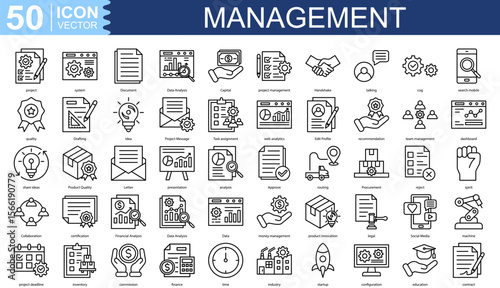 management icon collection set. Containing project, system, Document, Data Analysis, Capital, project management icon