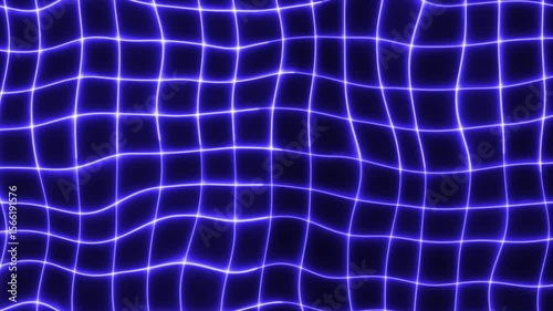 Neon blue Grid Wavy Distortions  Seamless Loop Animation on Black Background