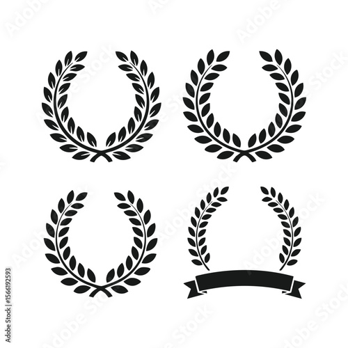 Vector laurel wreath collection for awards, logo, heraldry, and design elements isolated on white background silhouette