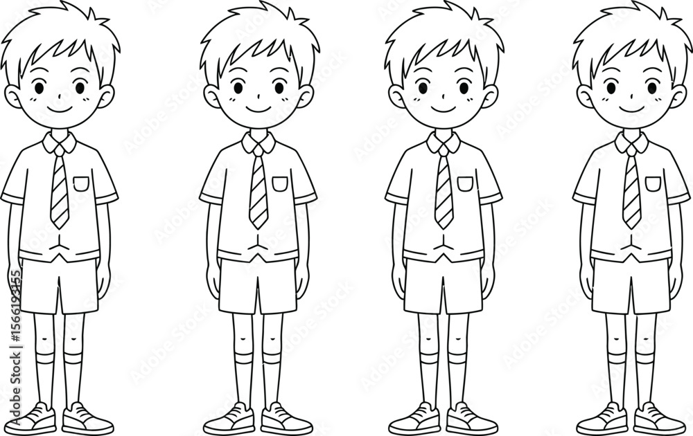 Fototapeta premium Four Outline Drawings of Schoolboys in Uniforms student