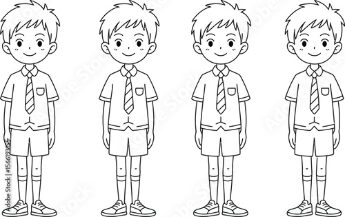 Four Outline Drawings of Schoolboys in Uniforms student
