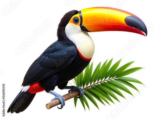 Amazon Toucan Bird Sitting on Branch, Transparent