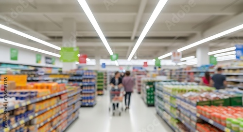 Blurred Supermarket Aisles A Fully Blurred View of Grocery Shopping