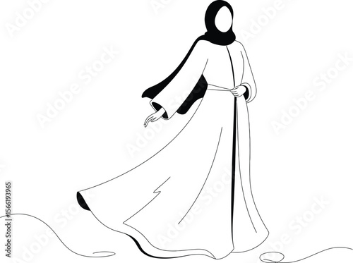 Woman in Abaya Black and White Line Art hijab Muslim