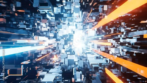 Abstract Geometric Shapes Moving Fast Through Digital Space