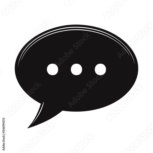 Black Flat Silhouette Icon of a Chat Bubble or Speech Balloon with Minimal Detail, Clean Vector Style Isolated on Transparent Background