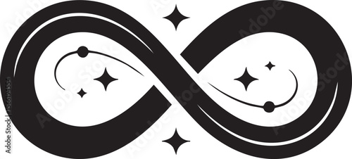 Black infinity symbol with stars and dots vector