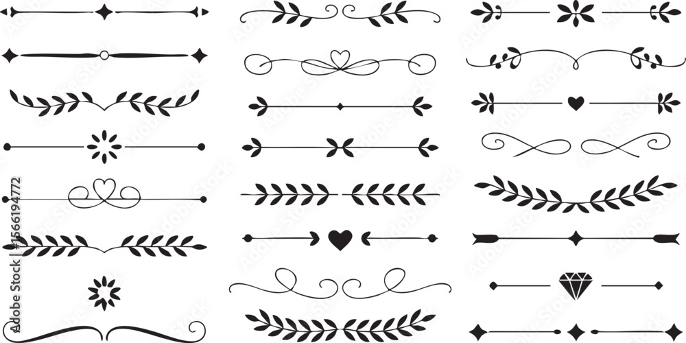 Naklejka premium Decorative ornamental dividers and flourishes with floral and geometric elements vector