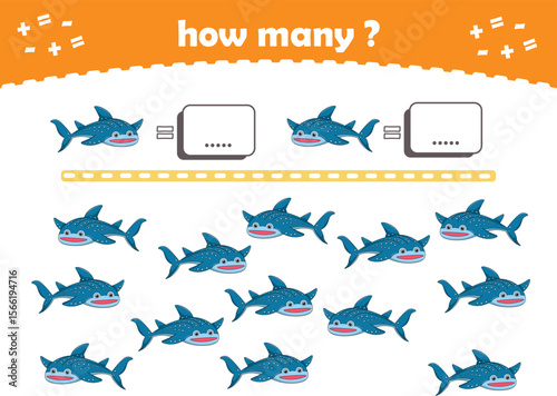 Math game for kids. Count how many animals are turned left and how many are turned right. Vector Illustration