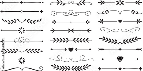 Decorative ornamental dividers and flourishes with floral and geometric elements vector