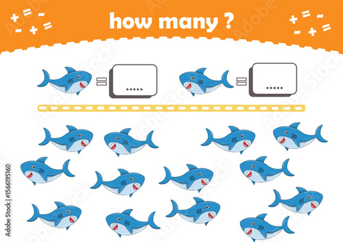 Math game for kids. Count how many animals are turned left and how many are turned right. Vector Illustration