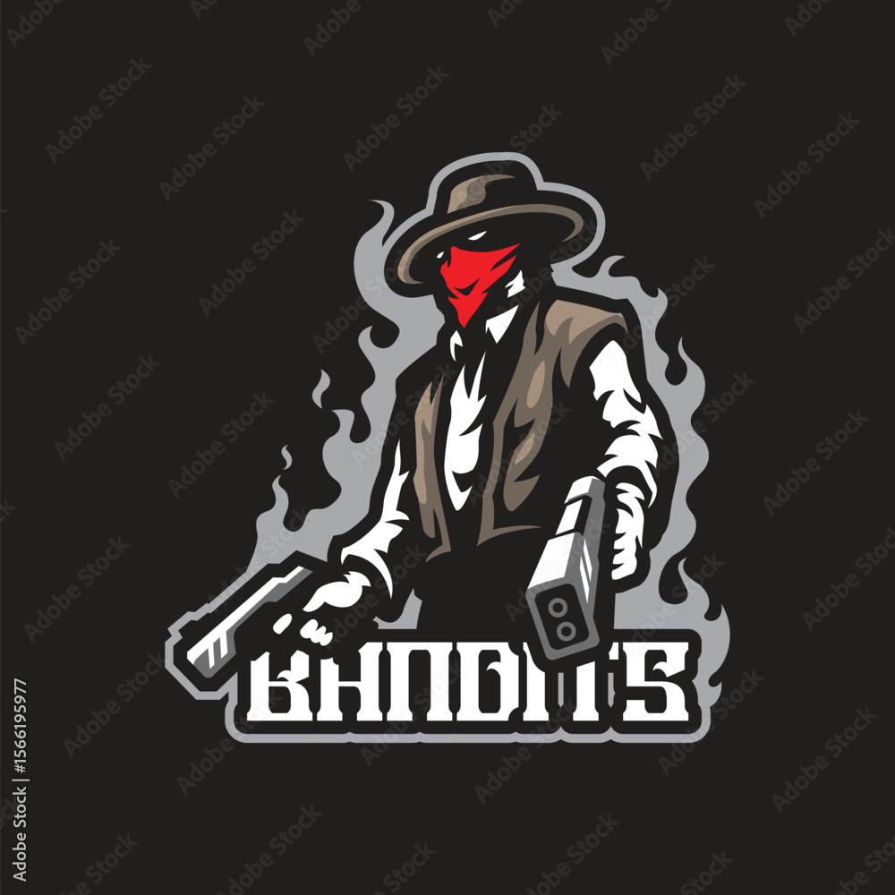 Obraz premium Bandits mascot logo design with concept style for badge, emblem and t shirt printing. Bandits illustration with guns in hand.
