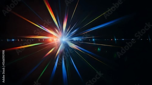 Colorful Light Rays Emanating from a Central Point on Dark Background