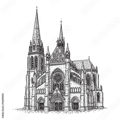 church Vector Engraving Illustration