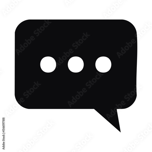 Black Flat Silhouette Icon of a Chat Bubble or Speech Balloon with Minimal Detail, Simple Vector Style Isolated on Transparent Background