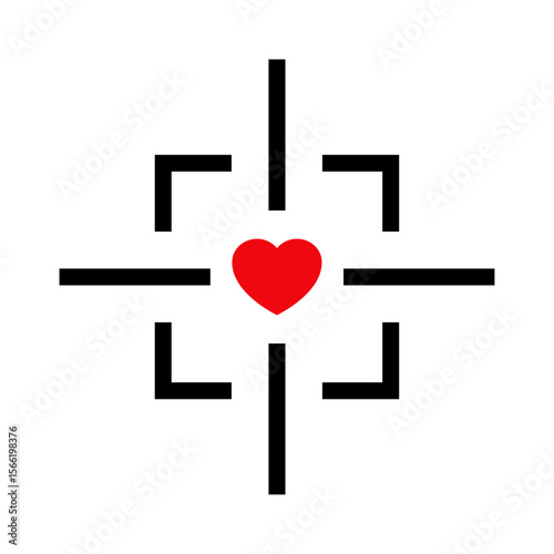 Logo San Valentín. Símbolo con silueta de corazón en cuadrado con enfoque central para tarjetas y felicitaciones	