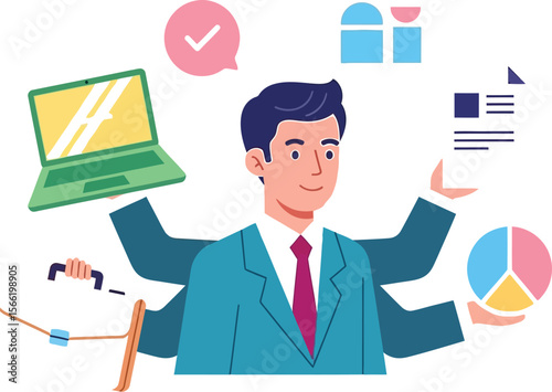 Multitasking business professional efficient workflow productivity concept