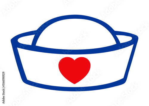 Logo nautical. Sombrero de marinero de barco con líneas con corazón 