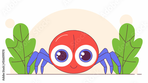 Funny cartoon spider vector icon illustration with cute eyes, happy character face, and comic design
