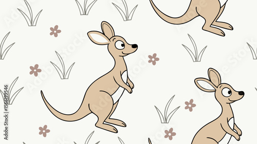Cute cartoon kangaroo seamless pattern vector illustration
