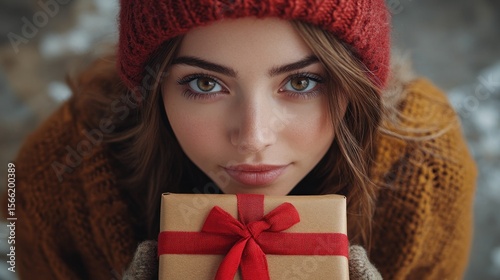 Close-up of a woman holding a gift box.