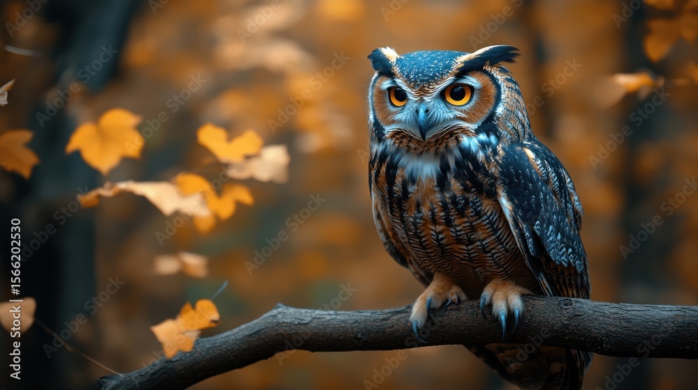 Obraz premium Detailed close-up of an owl perched on a branch.