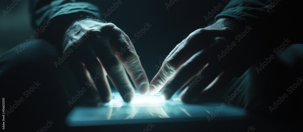 Fototapeta premium Close-up of hands hovering over a glowing surface