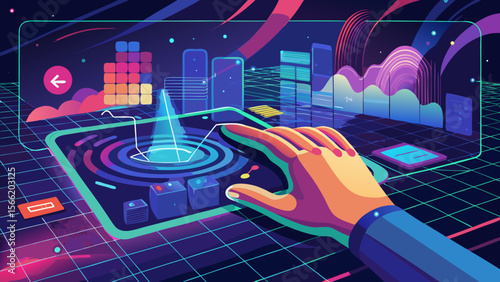 8   Human Hand Touching Virtual Touch Screen With