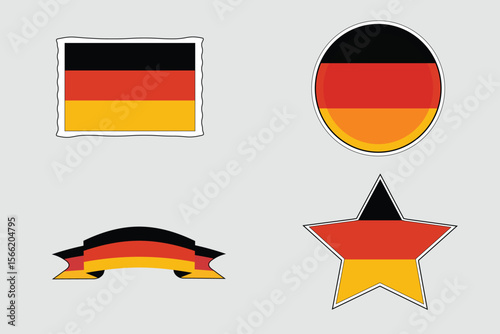 Set of German flag. Germany flag icon.German flag badge. Germans flag. German flag stamp, ribbon. National German colors black, red and yellow.