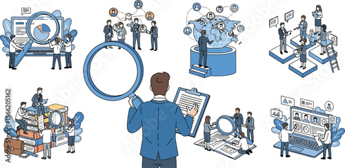 Hr recruitment process and talent acquisition strategy business illustration