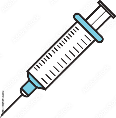 Line drawing of an injection syringe, syringe icon line art vector illustration
