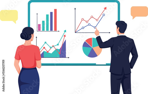 Business presentation with charts and graphs for data analysis strategy plan