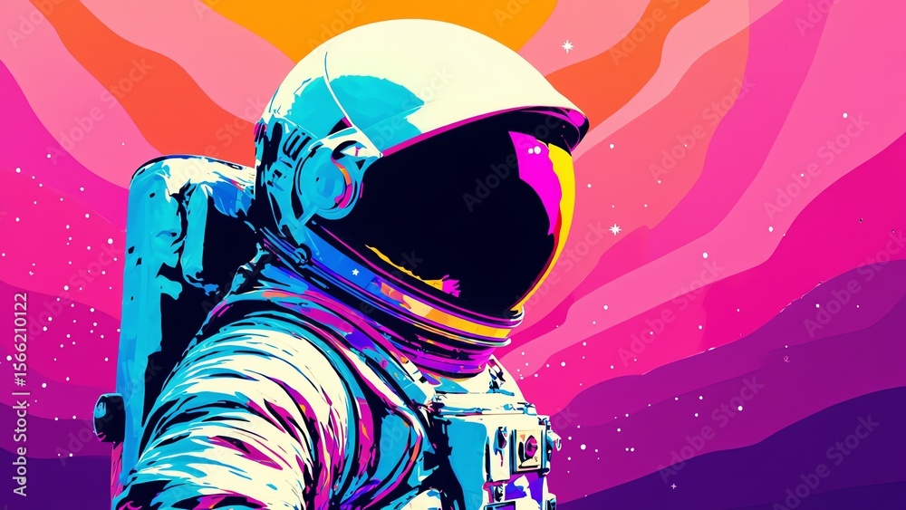 Obraz premium A vibrant digital illustration of an astronaut in a space suit