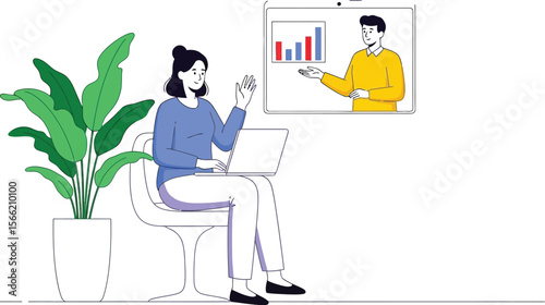 Online meeting remote work video conference call webinar presentation laptop