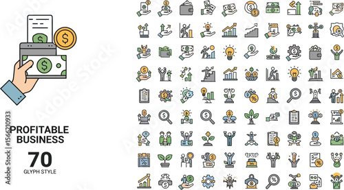 Profitable business icons set vector illustration for business and finance