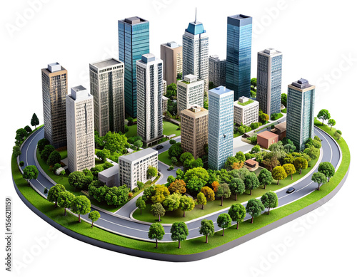 Miniature Urban Planning Model with Trees and High-Rises, Isolated