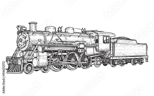  Vintage Steam Locomotive Vector Engraving Illustration