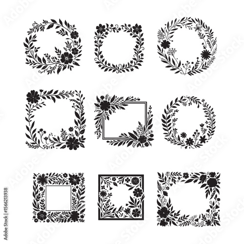 set of nine floral frames