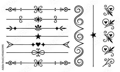 Elegant ornamental design elements set with lines and decorative flourishes
