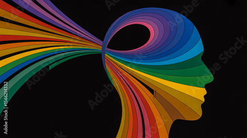 Colorful mind concept art illustration of human head with rainbow spectrum for psychology and creativity